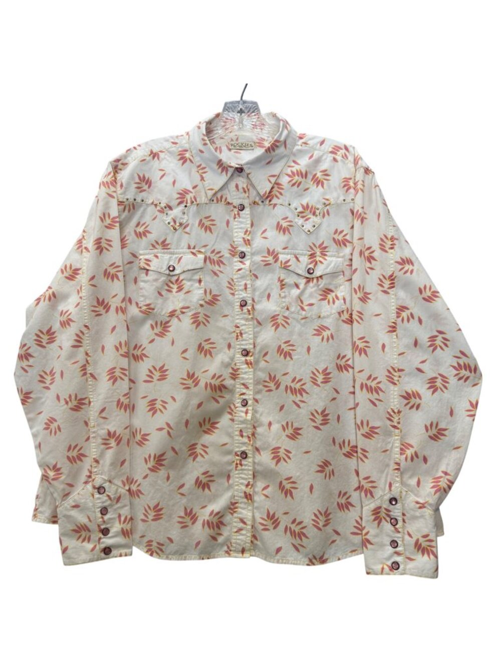 Vintage Rockies Western Shirt Women's XL Barrel Cuffs Floral Pink Snaps Yoke